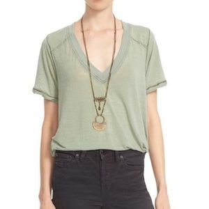 Free People V-Neck Tee with Raw Edge Hem